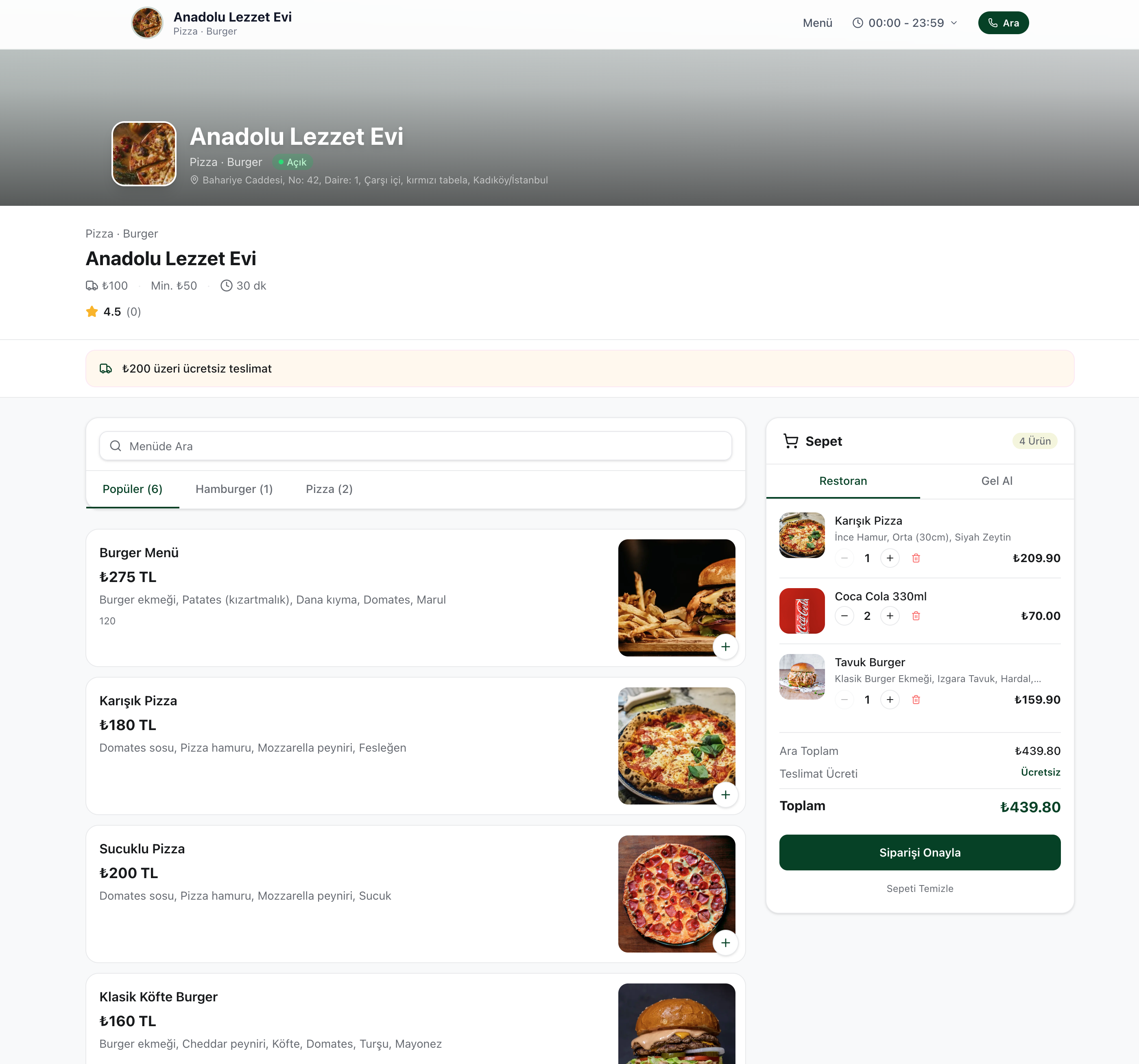 YEMEAL Online Sipariş Sitesi